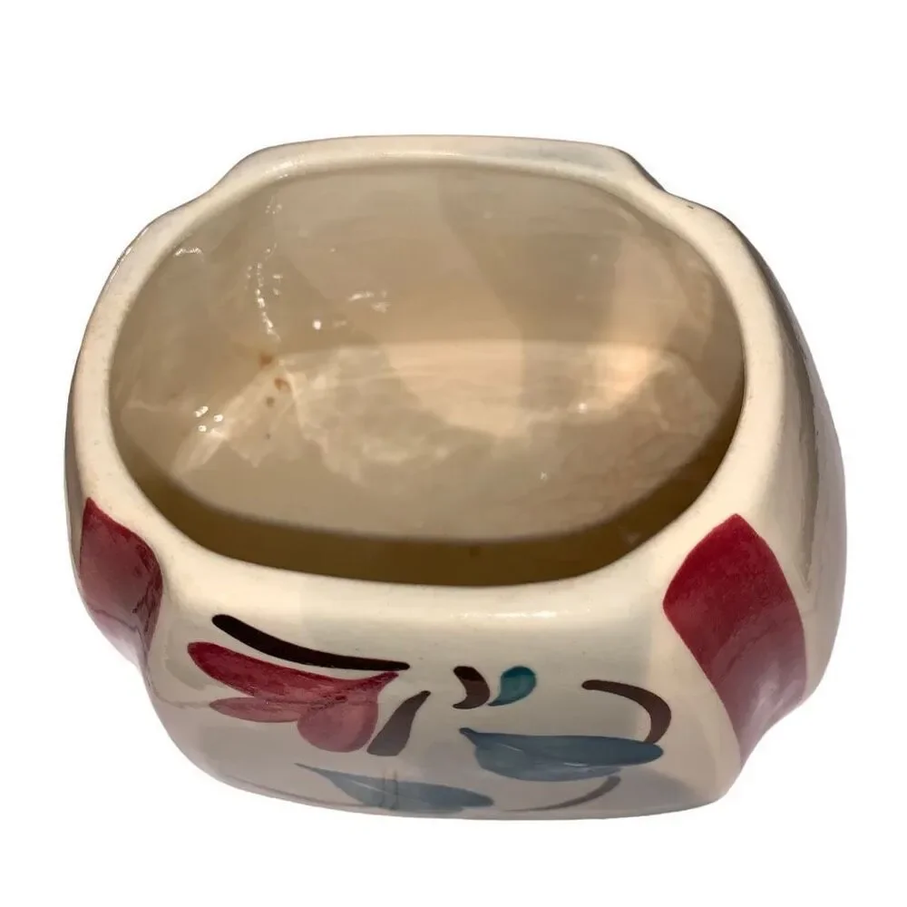 Purinton Slip Ware Handpaint Pottery Ivy Red Blossom Canister w/Lid VTG 1940s US
